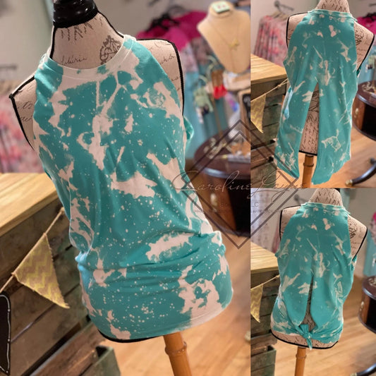 High Neck Cut With Back Bow Bleached Tee - Caroline Layne Boutique LLC