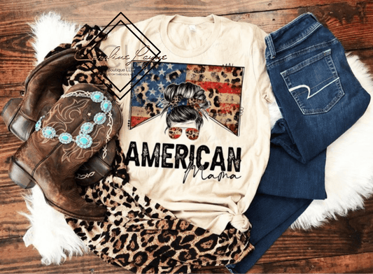 American Mama Messy Bun Tee - Caroline Layne Boutique LLC