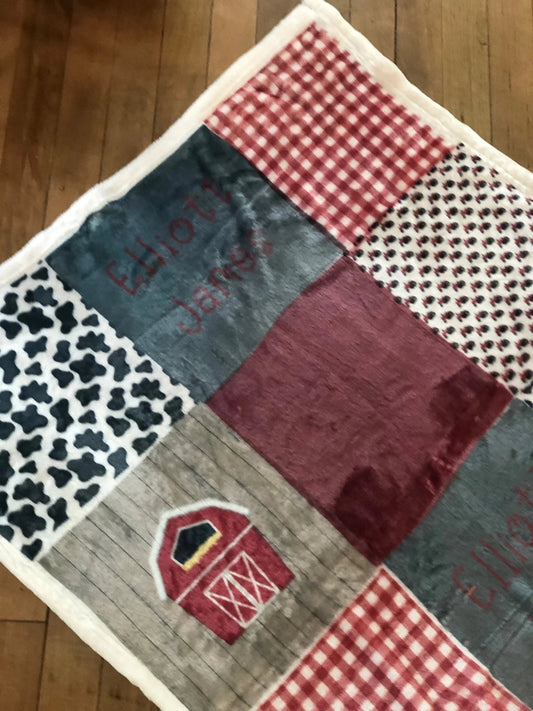 Barn Red Themed Name Baby Blanket - Caroline Layne Boutique LLC