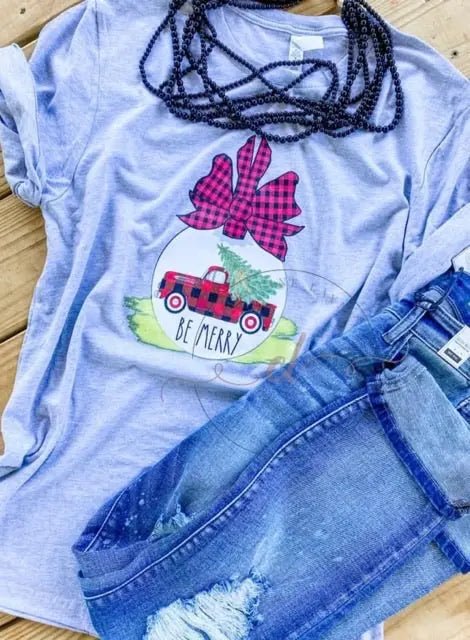 Be Merry Plaid Truck Tee - Caroline Layne Boutique LLC