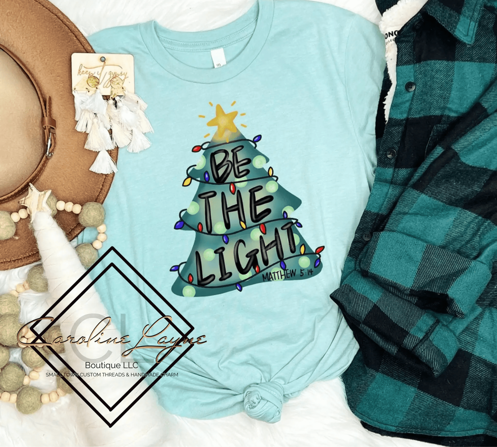 Be The Light Christmas Tree Tee - Caroline Layne Boutique LLC