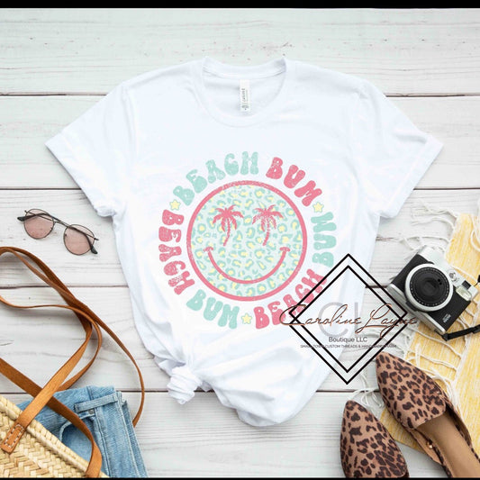 Beach Bum Smiley Leopard Tee - Caroline Layne Boutique LLC