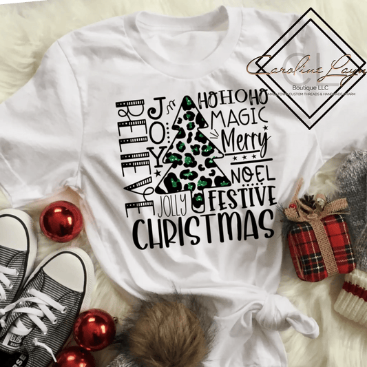 Believe Joy Merry Noel Leopard Christmas Tree Tee - Caroline Layne Boutique LLC