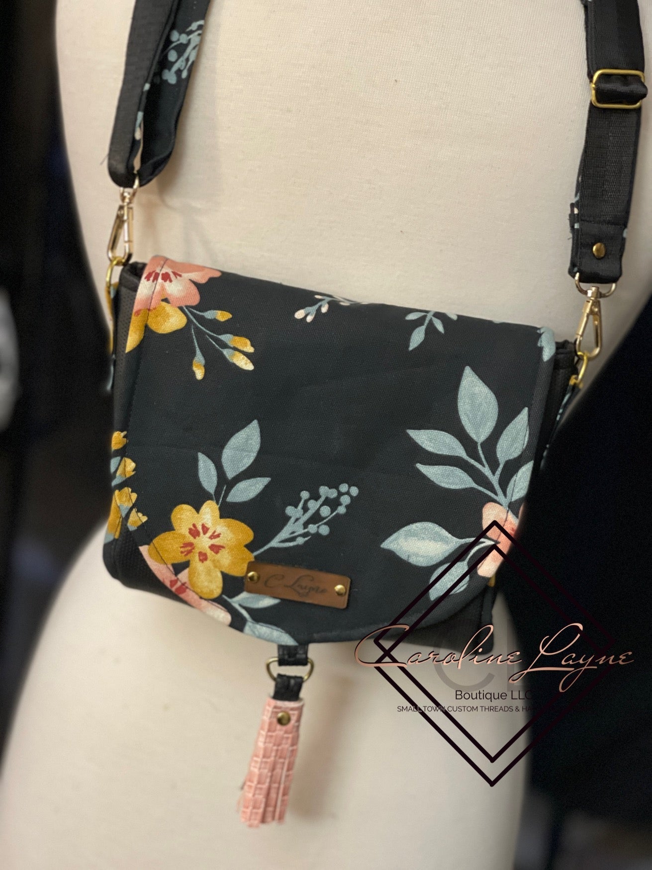 Black Floral Tassel Crossbody - Caroline Layne Boutique LLC