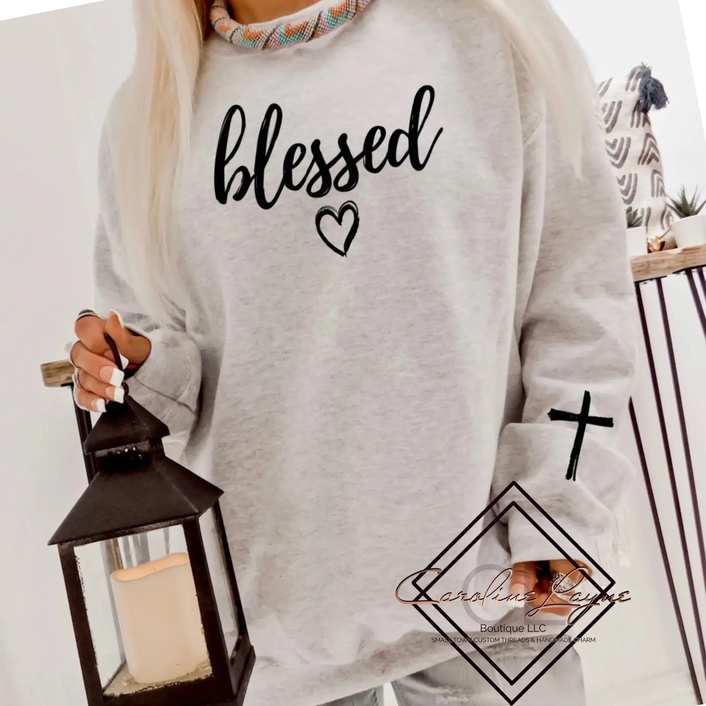 Blessed Cross Long Sleeve - Caroline Layne Boutique LLC
