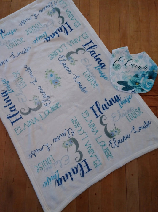 Blue Floral Baby Name Blanket - Caroline Layne Boutique LLC