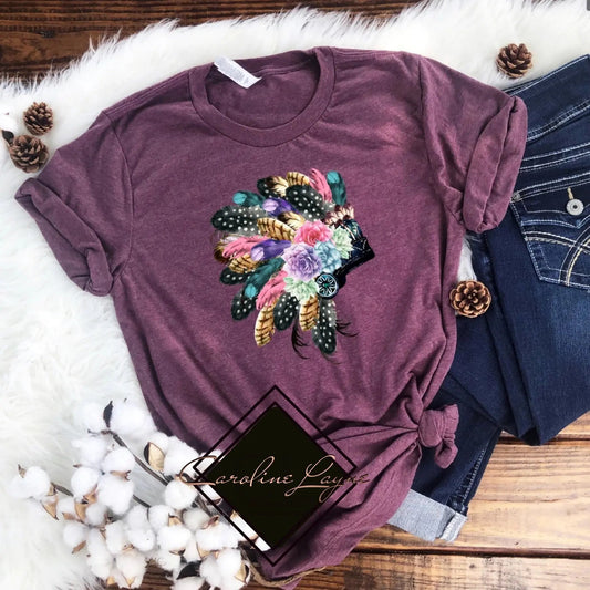 Boho Indian Headdress Tee - Caroline Layne Boutique LLC