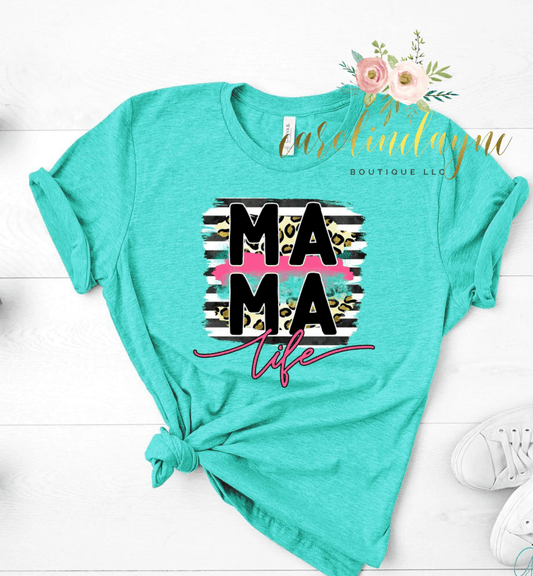 Bright Leopard Stripe Mama Life Tee - Caroline Layne Boutique LLC