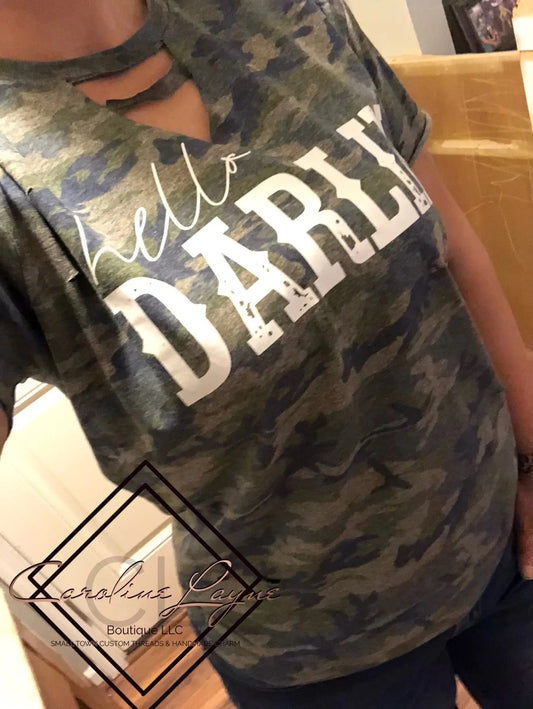 Camo Hello Darlin Tee - Caroline Layne Boutique LLC