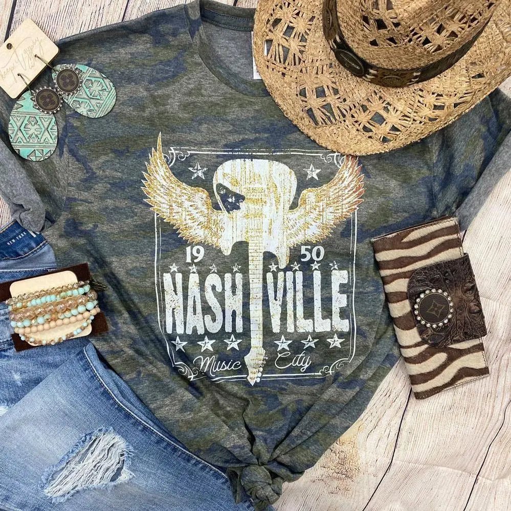 Camo Nashville Design Tee - Caroline Layne Boutique LLC