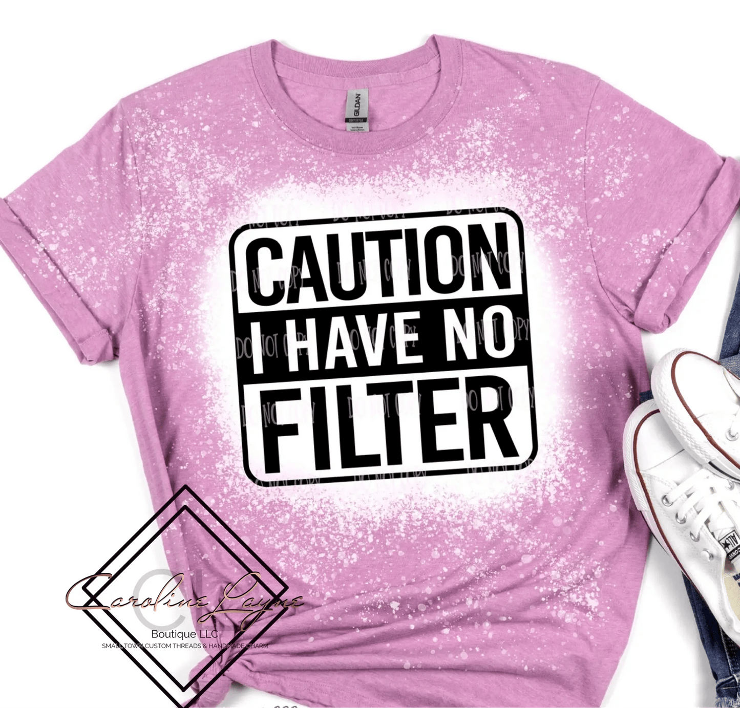 Caution I Have No Filter Bleached Tee - Caroline Layne Boutique LLC