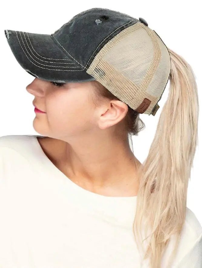 Cc Beanie Trucker Style Ponytail Hat - Caroline Layne Boutique LLC