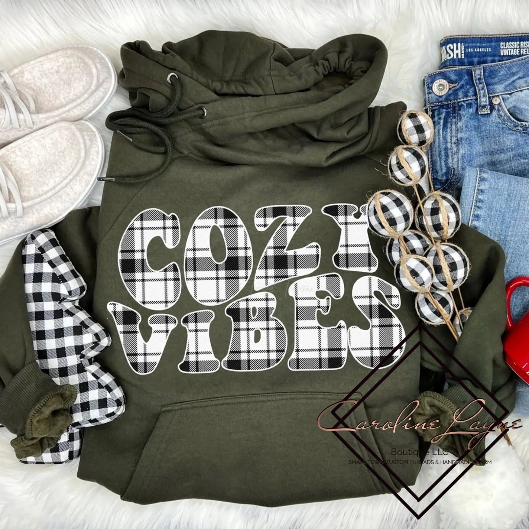 Cozy Vibes Plaid Hoodie - Caroline Layne Boutique LLC