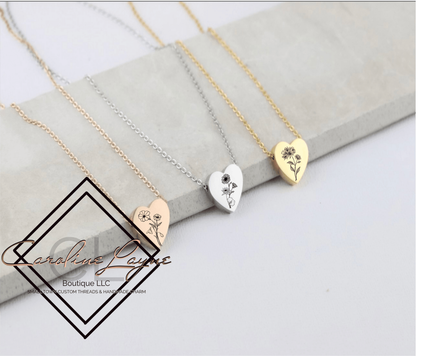 Custom Engraved Birth Flower Necklace - Caroline Layne Boutique LLC