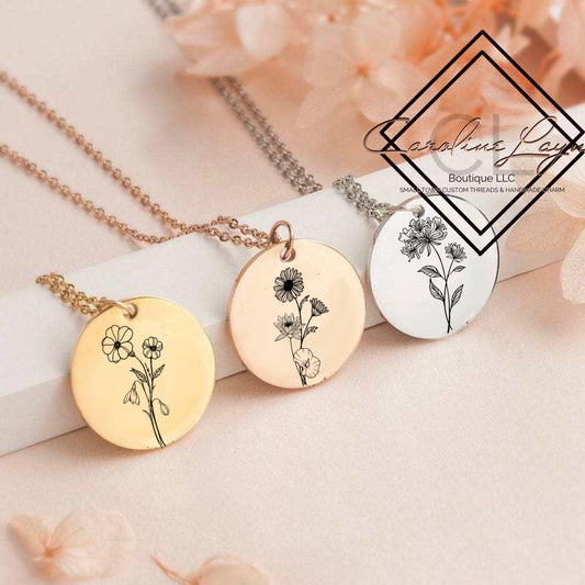 Custom Engraved Birth Flower Necklace - Caroline Layne Boutique LLC