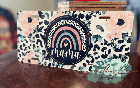 Custom Mama Leopard Floral Rainbow License Plate - Caroline Layne Boutique LLC