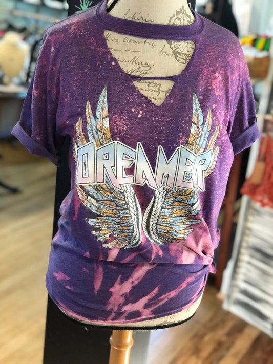 Dreamer Bleached Tee - Caroline Layne Boutique LLC