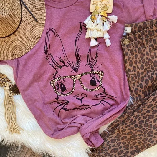 Easter Bunny Leopard Glasses Tee - Caroline Layne Boutique LLC