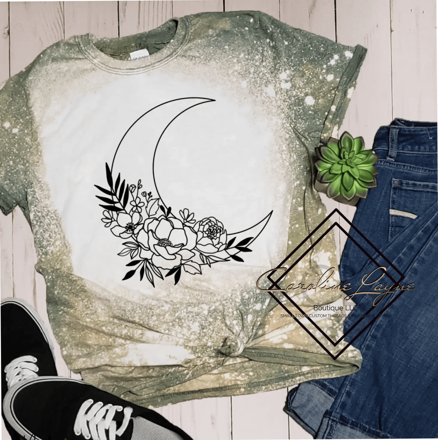 Floral Moon Bleached Tee - Caroline Layne Boutique LLC