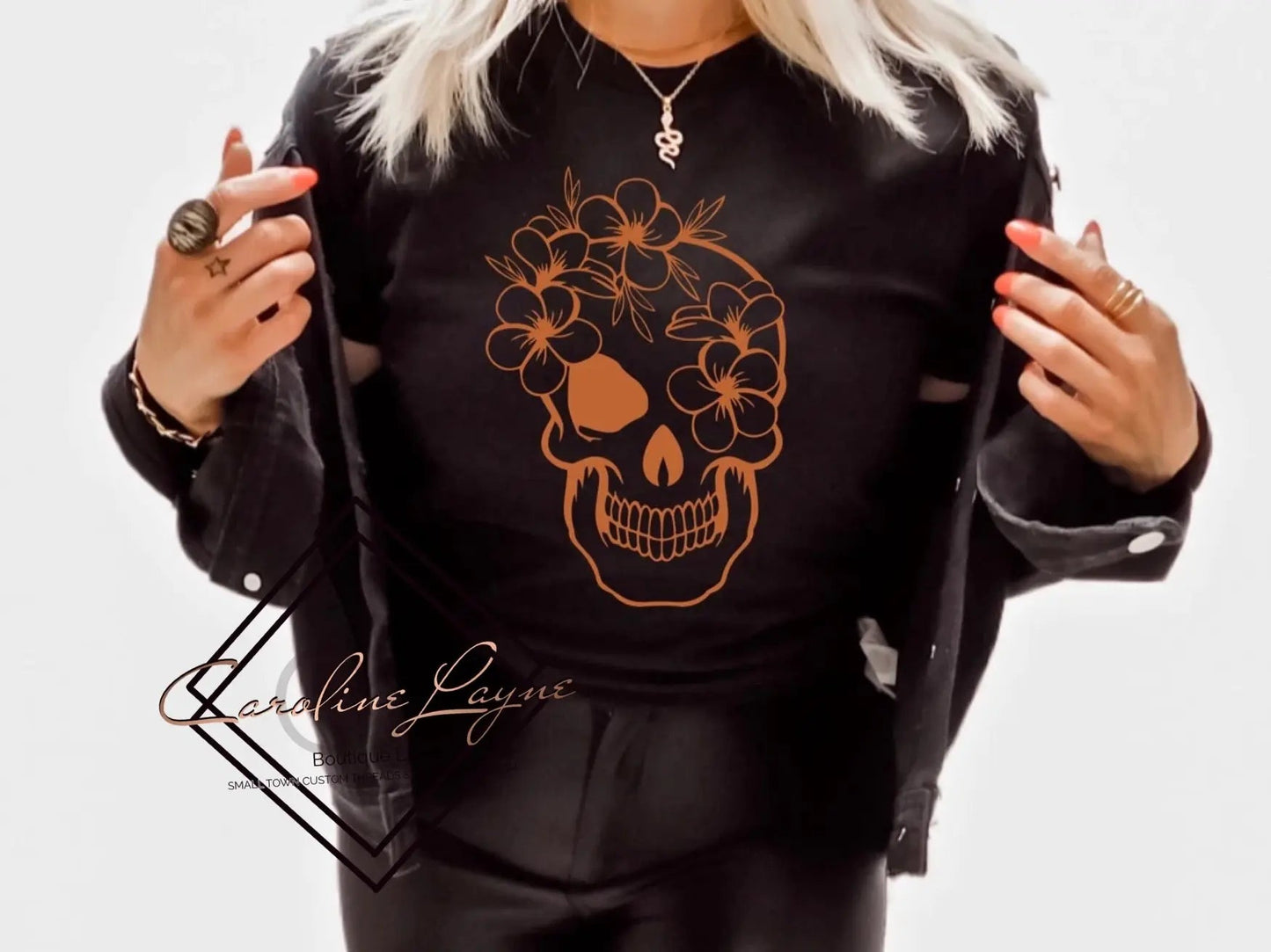 Floral Skull Halloween Tee - Caroline Layne Boutique LLC