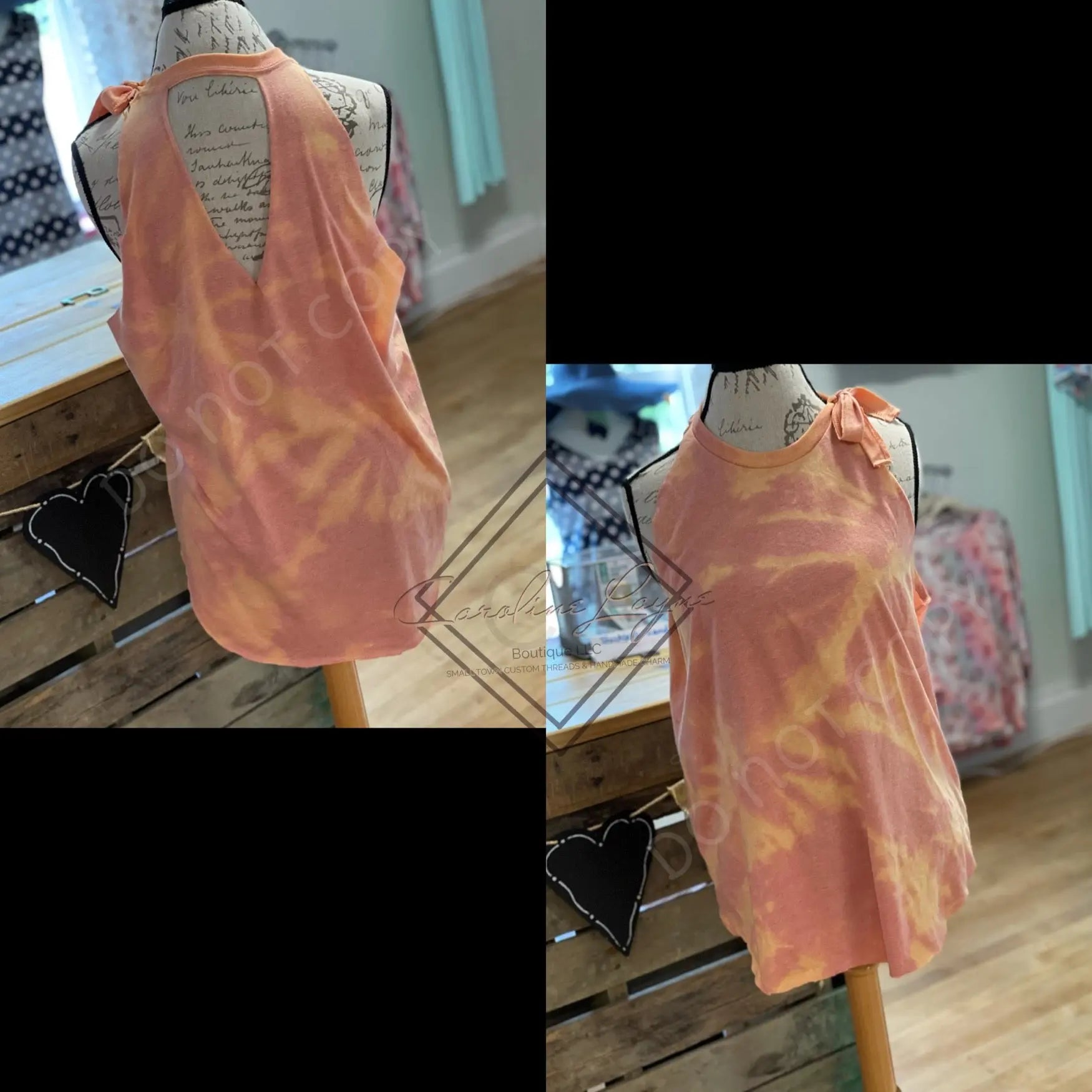 High Neck Cut With Bow Bleached Tee - Caroline Layne Boutique LLC