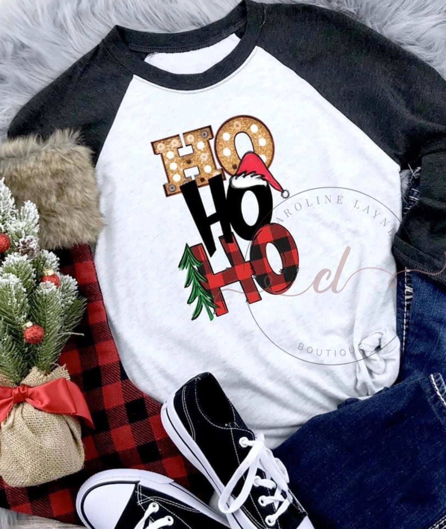 HO HO HO Raglan - Caroline Layne Boutique LLC