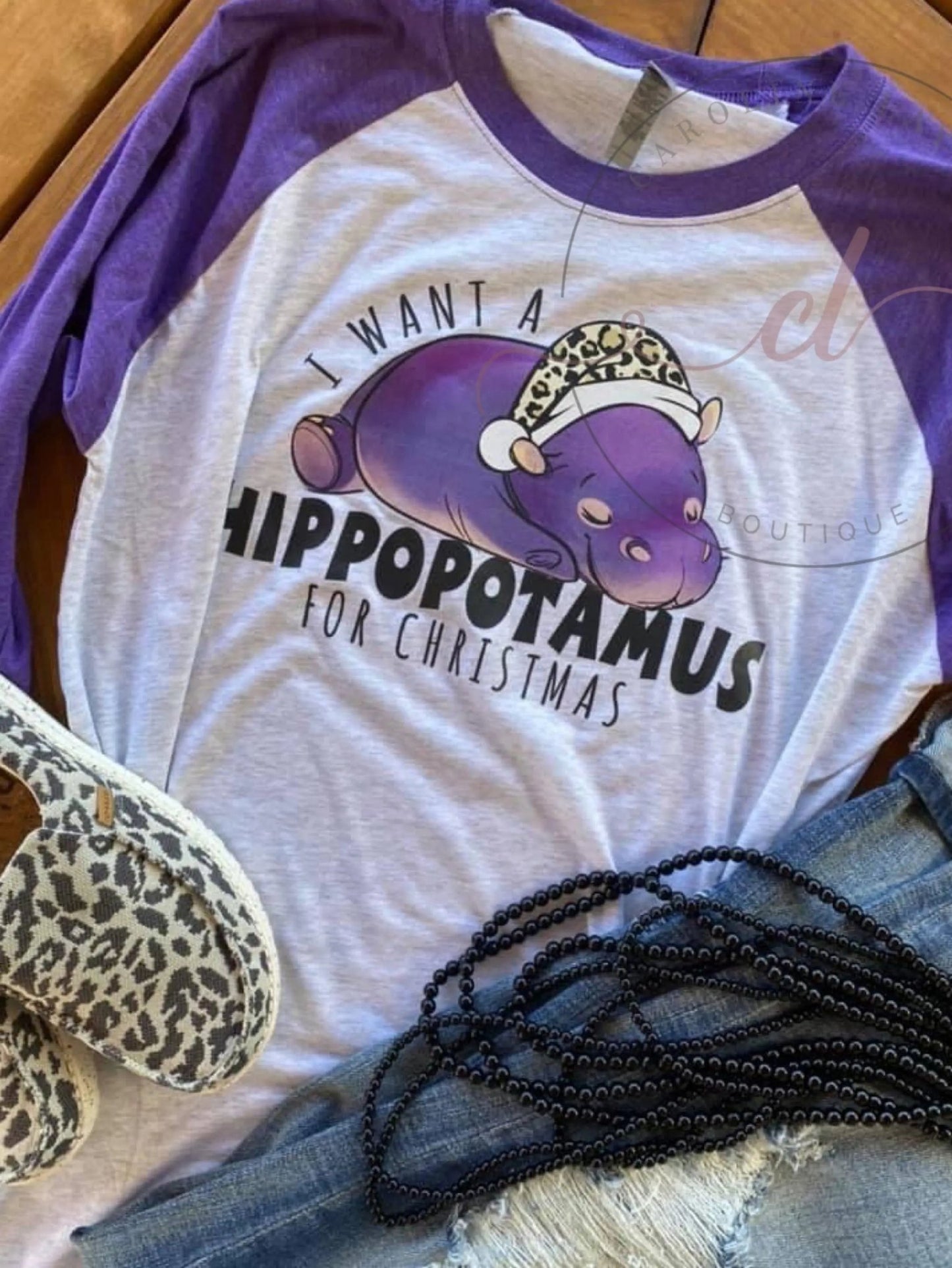 I Want A Hippopotamus For Christmas Raglan - Caroline Layne Boutique LLC
