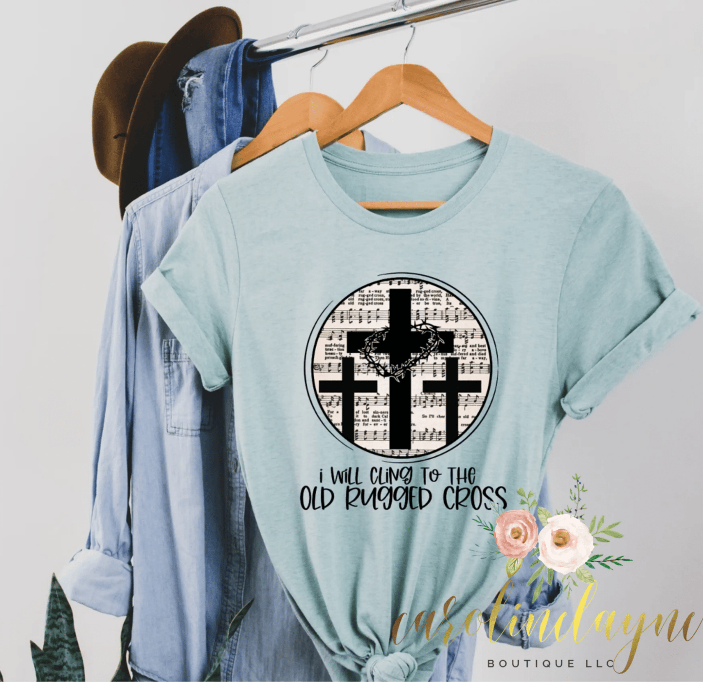 I will cling to the old rugged cross Tee - Caroline Layne Boutique LLC