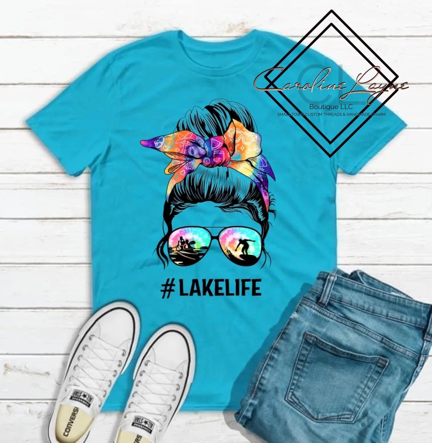 Lake Life Messy Bun Tee - Caroline Layne Boutique LLC