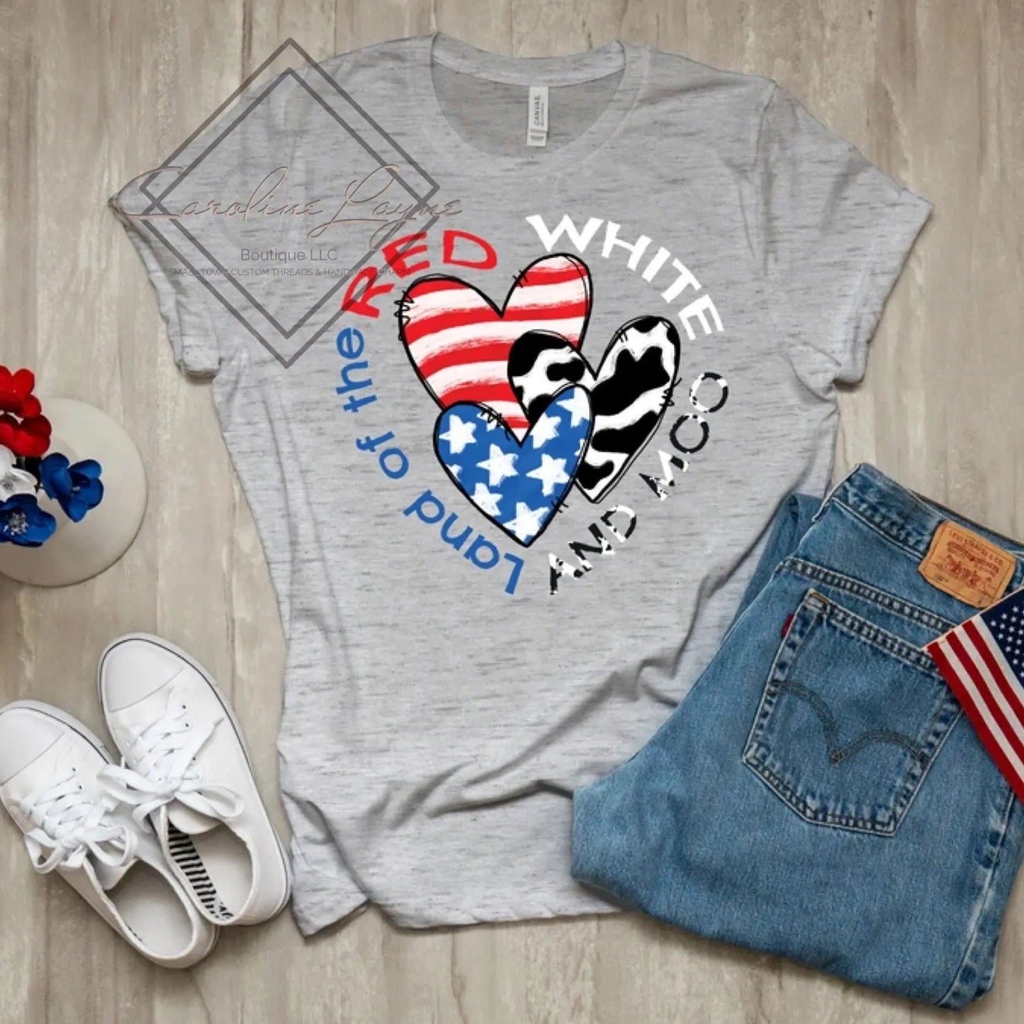 Land Of The Red White And Moo Tee - Caroline Layne Boutique LLC