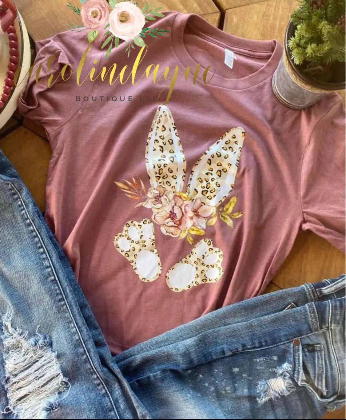 Leopard Floral Name Bunny Tee - Caroline Layne Boutique LLC