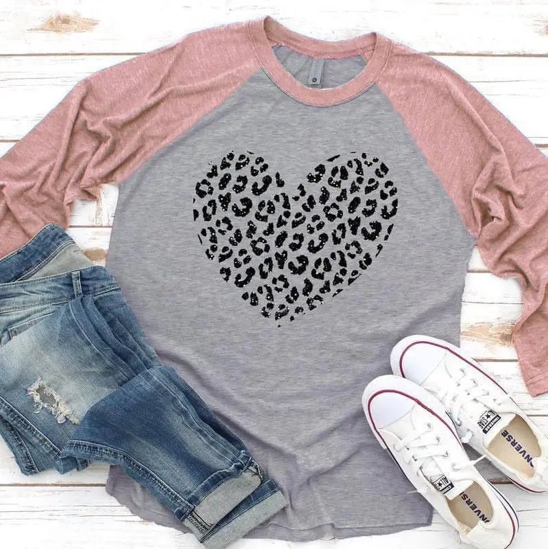 Leopard Heart Raglan - Caroline Layne Boutique LLC