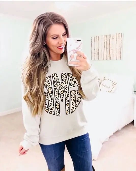 Leopard Monogram Sweatshirt - Caroline Layne Boutique LLC