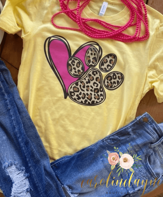 Leopard Paw Heart Tee - Caroline Layne Boutique LLC