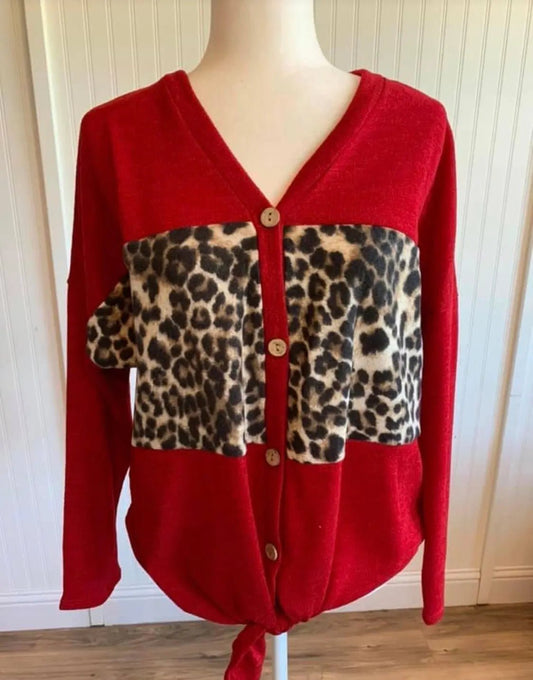 Leopard Red Button Knotted Top - Caroline Layne Boutique LLC