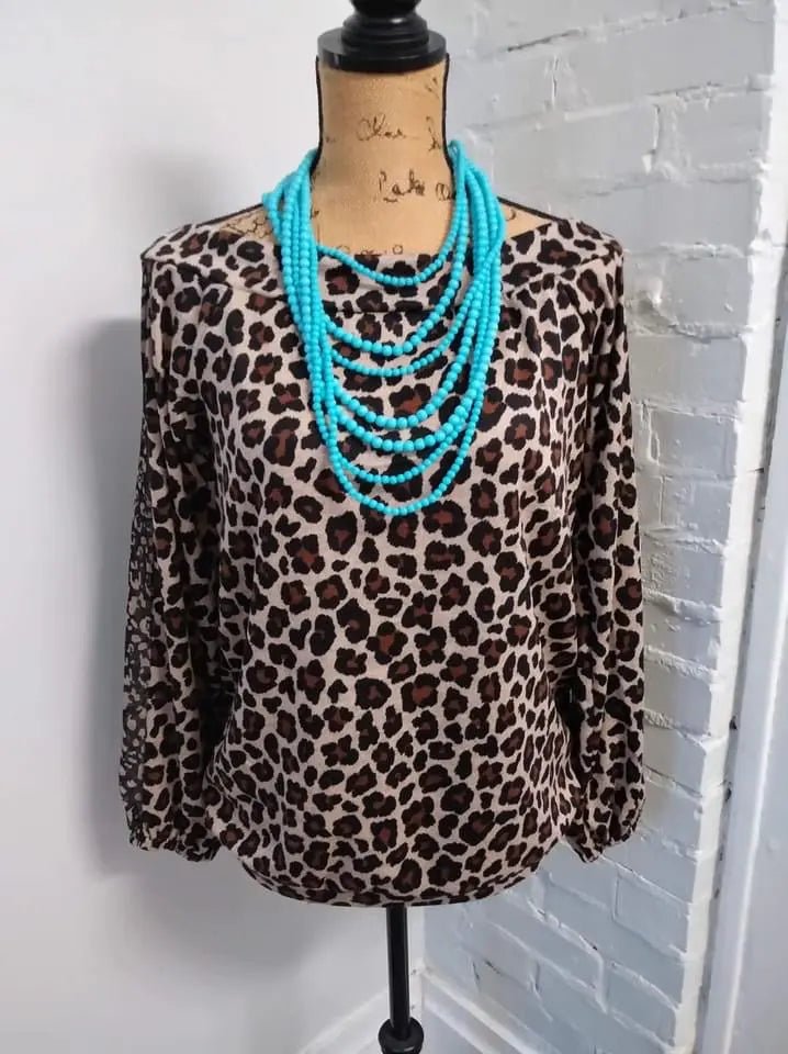 Leopard Top w/ Mesh Sleeves - Caroline Layne Boutique LLC