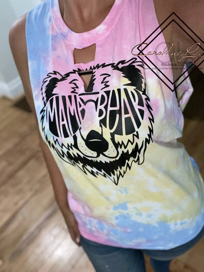 Mama Bear Tie Dye Cut Tank - Caroline Layne Boutique LLC