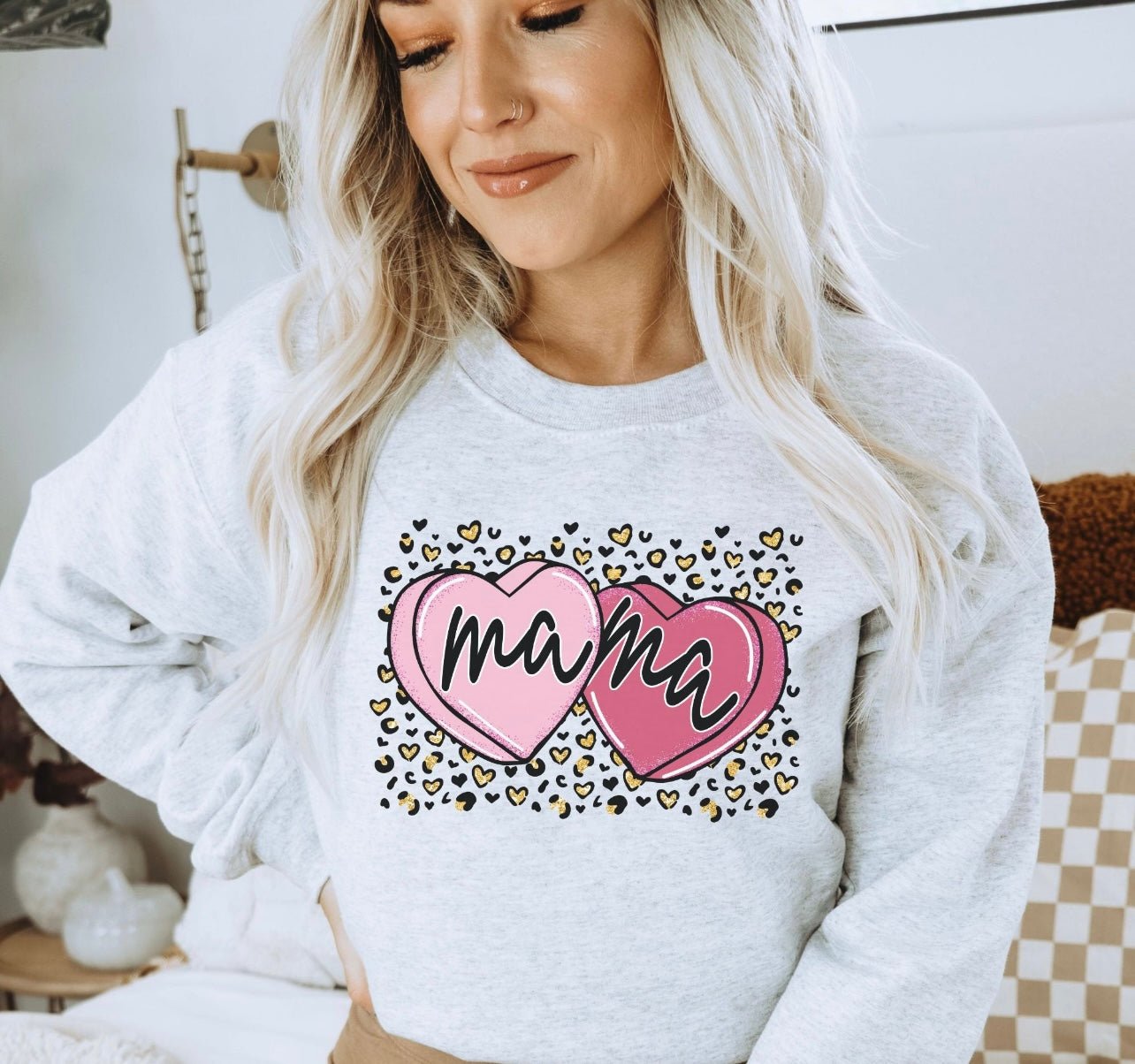 Mama candy hearts leopard Sweatshirt - Caroline Layne Boutique LLC