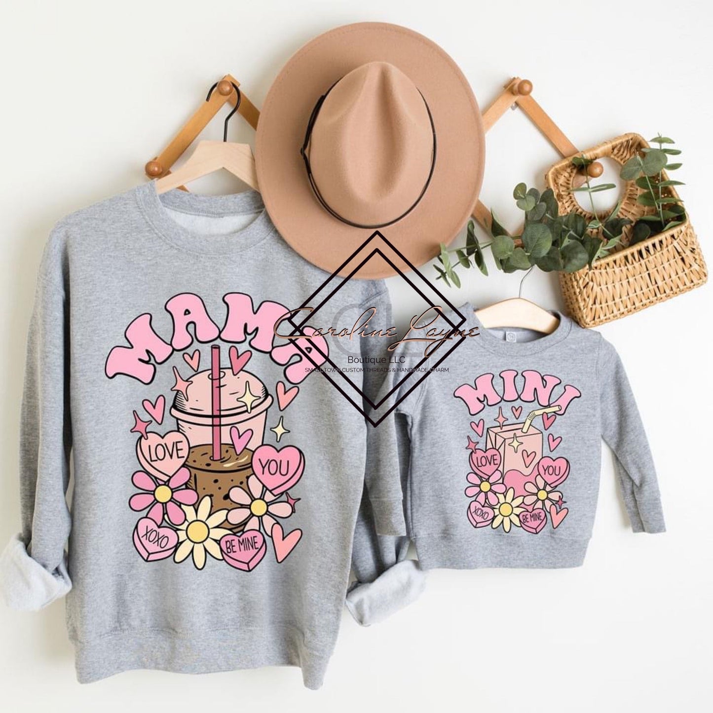 Mama mini coffee valentines Mommy And Me Sweatshirt - Caroline Layne Boutique LLC