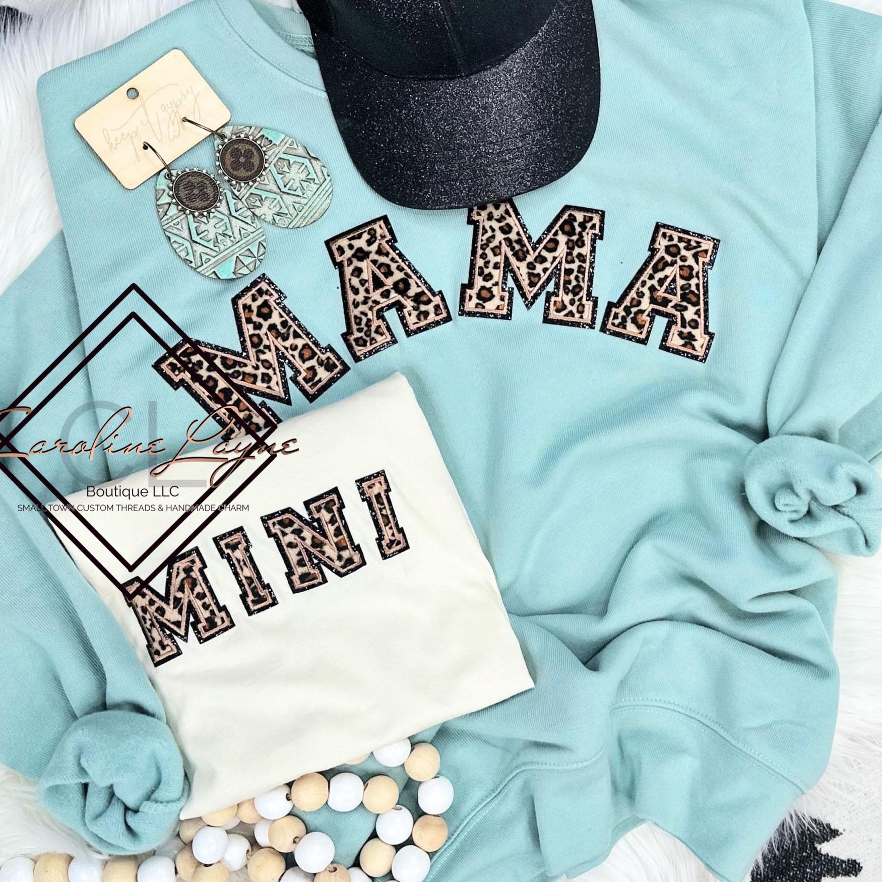 Mama mini Embroidered chenille glitter leopard Sweatshirt - Caroline Layne Boutique LLC