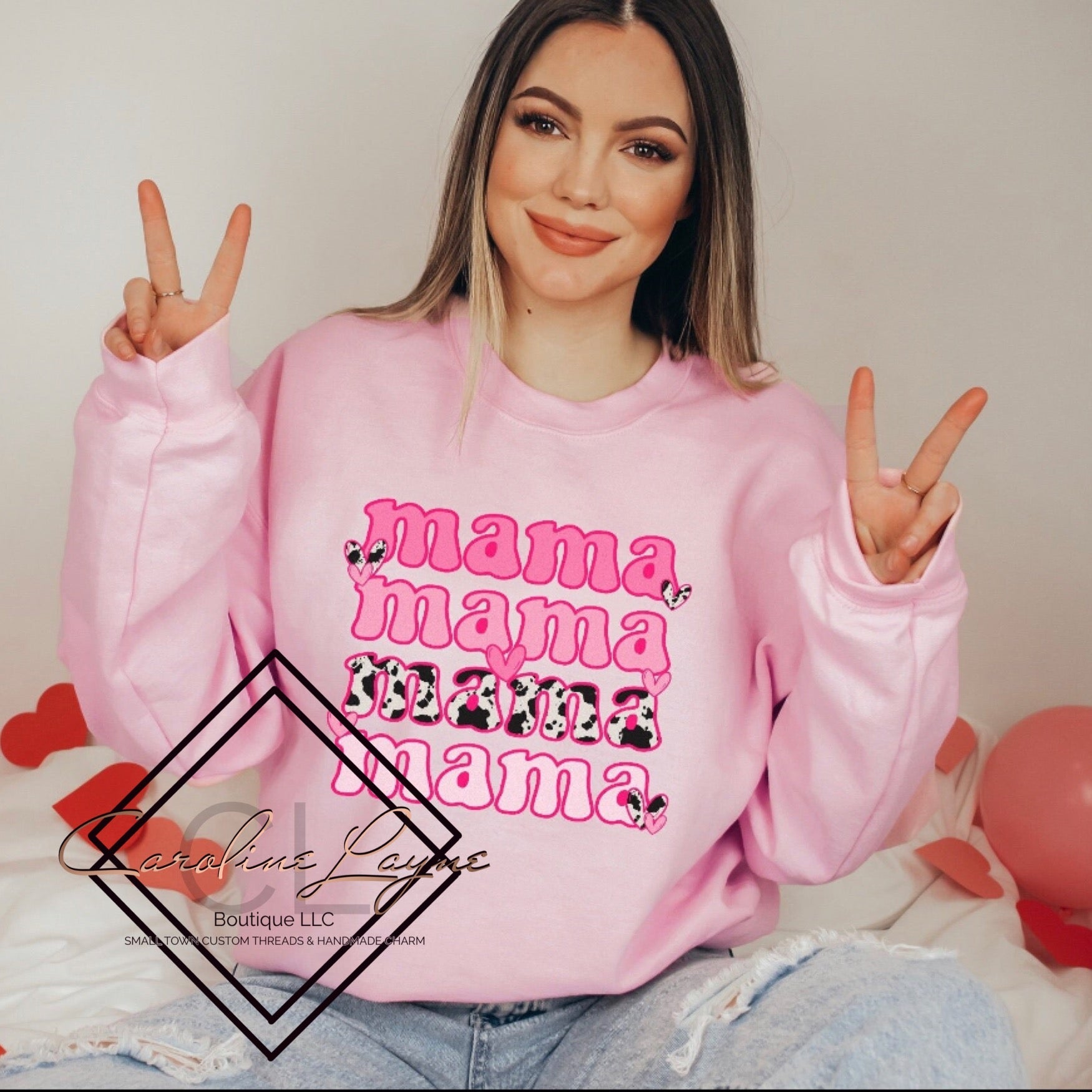 Mama pink heart Sweatshirt - Caroline Layne Boutique LLC