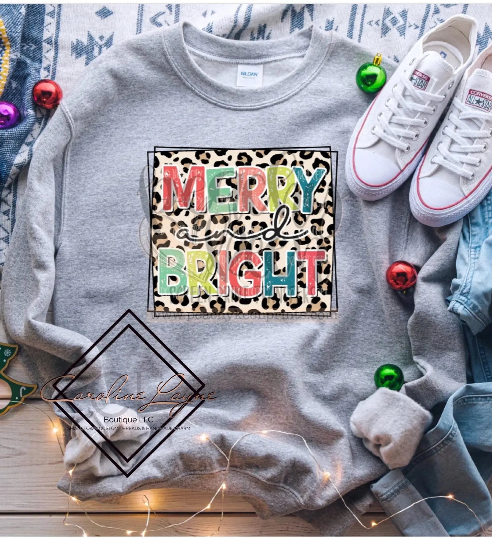 Merry And Bright Leopard Sweatshirt - Caroline Layne Boutique LLC