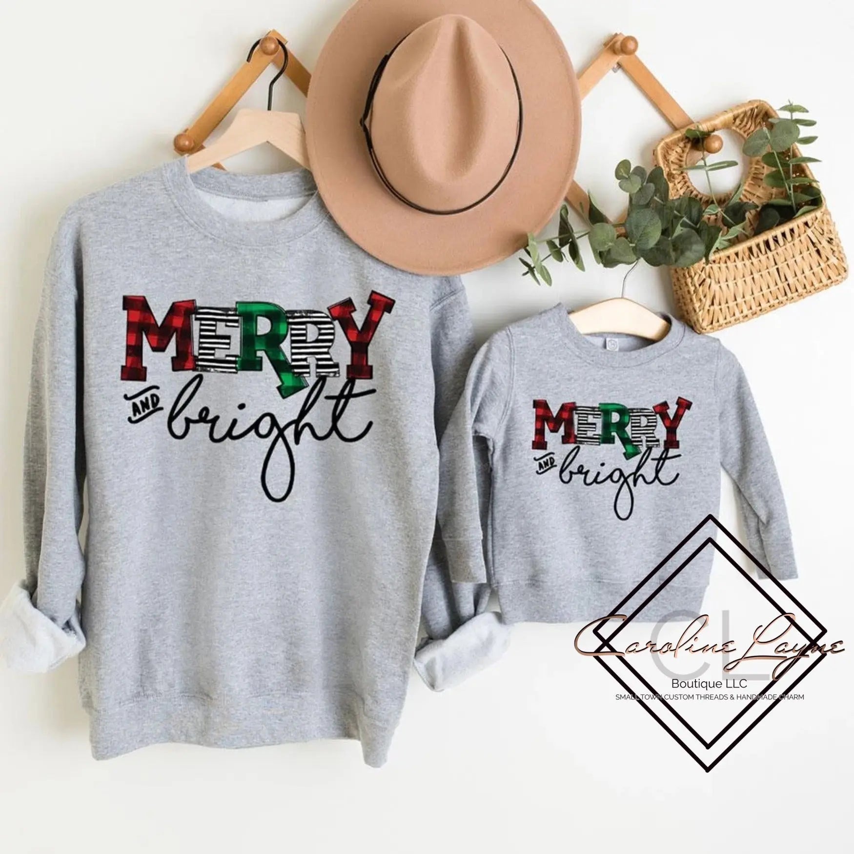 Merry And Bright Mommy And Me Sweatshirt - Caroline Layne Boutique LLC