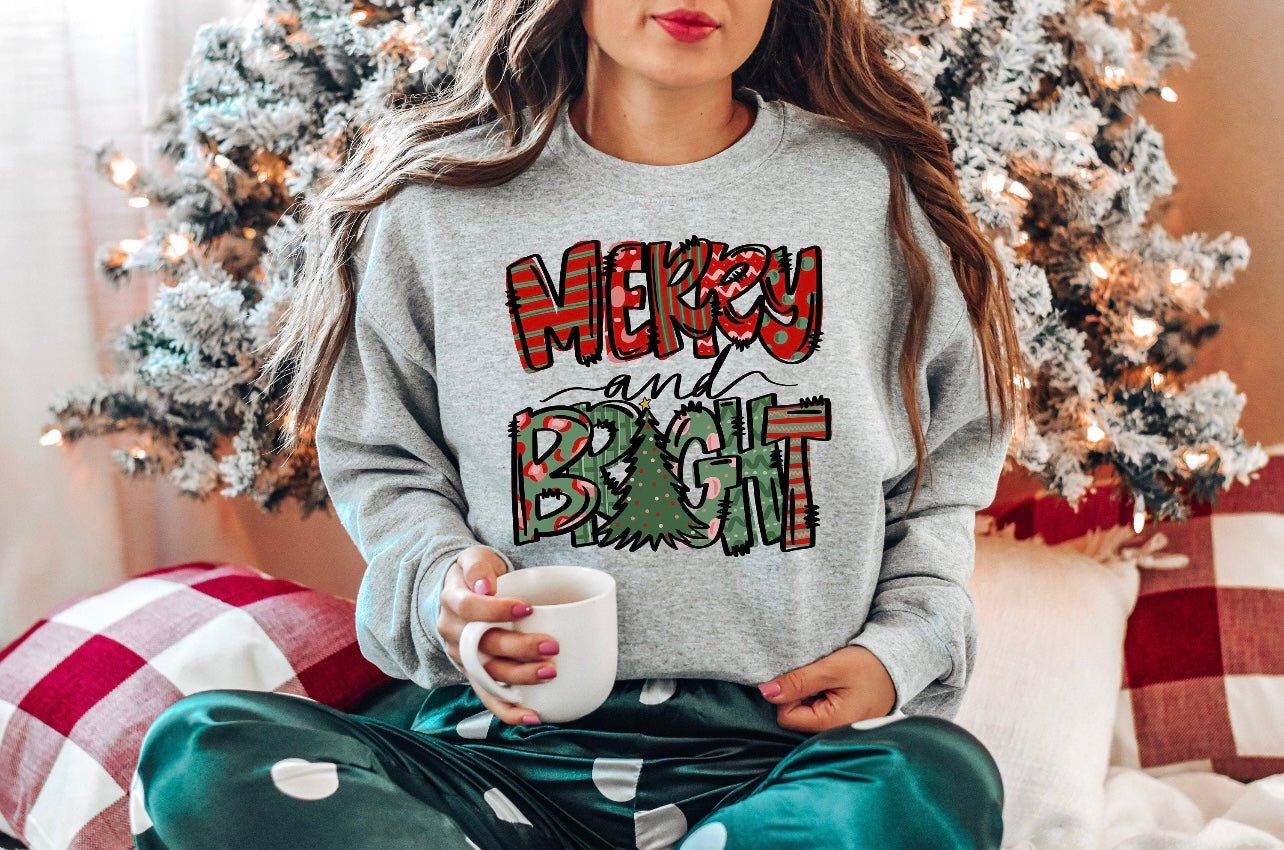 Merry and bright Sweatshirt - Caroline Layne Boutique LLC