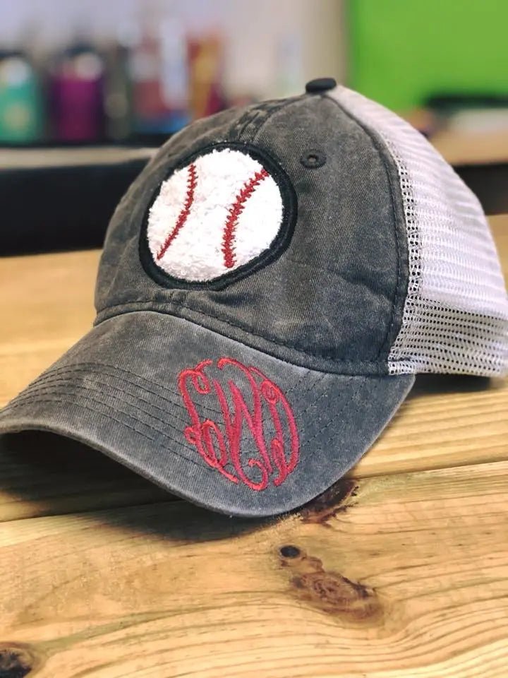 Monogrammed Baseball Applique Comfort Color Trucker Hat - Caroline Layne Boutique LLC