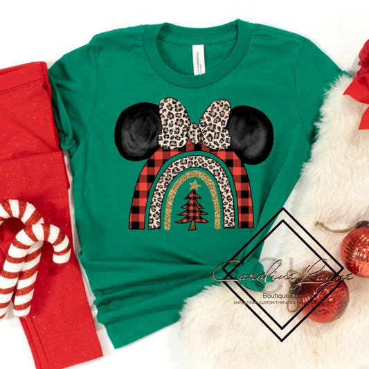 Mouse Ears Rainbow Leopard Plaid Tee - Caroline Layne Boutique LLC