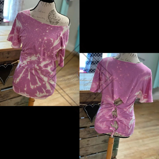 Off Shoulder Tied Back Bleached Tee - Caroline Layne Boutique LLC