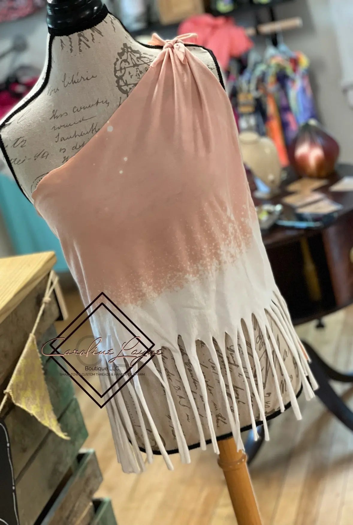 One Shoulder Cut Fringe Bottom Bleached Tee - Caroline Layne Boutique LLC