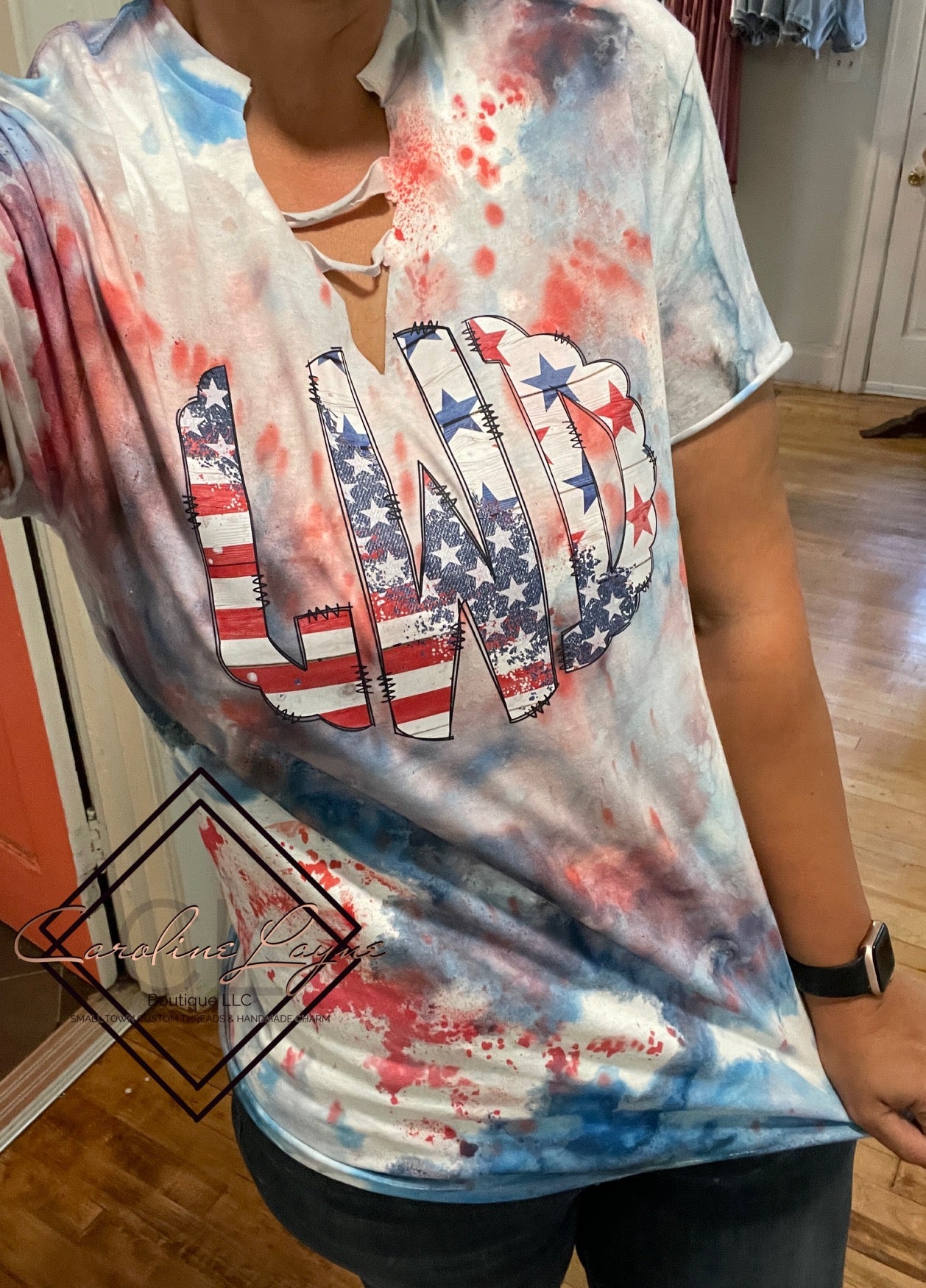 Patriotic Monogrammed Star Tie Dye Tee - Caroline Layne Boutique LLC