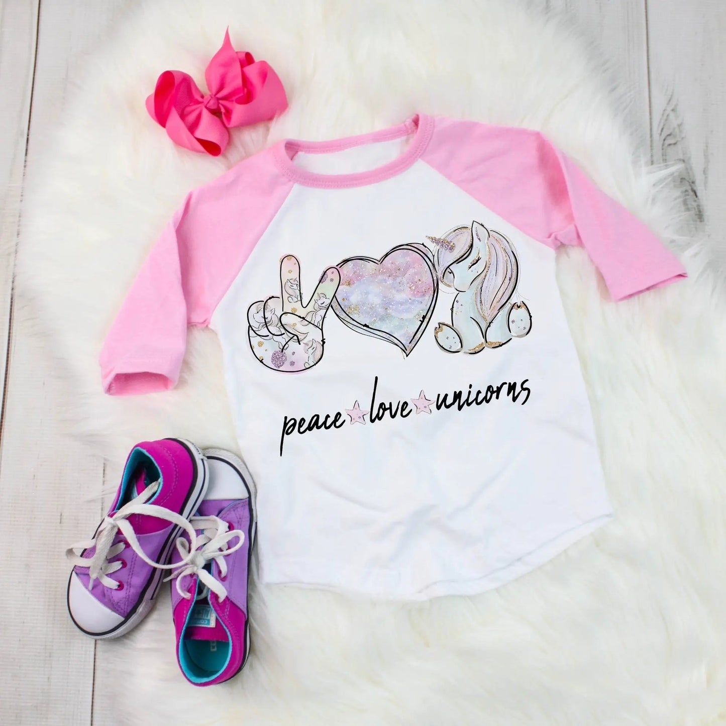 Peace Love Unicorns Kids Raglan - Caroline Layne Boutique LLC